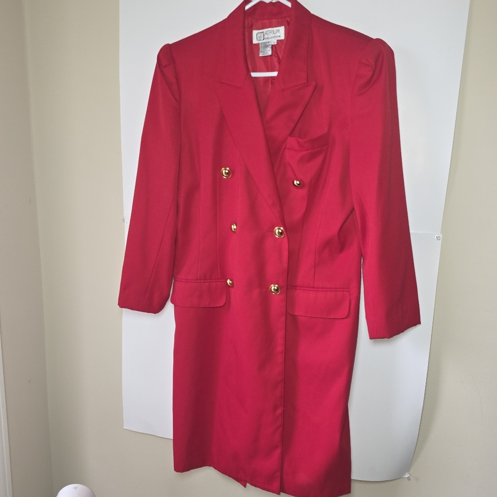 Vintage Red Blazer Dress with Gold Button Closure Women Size 14